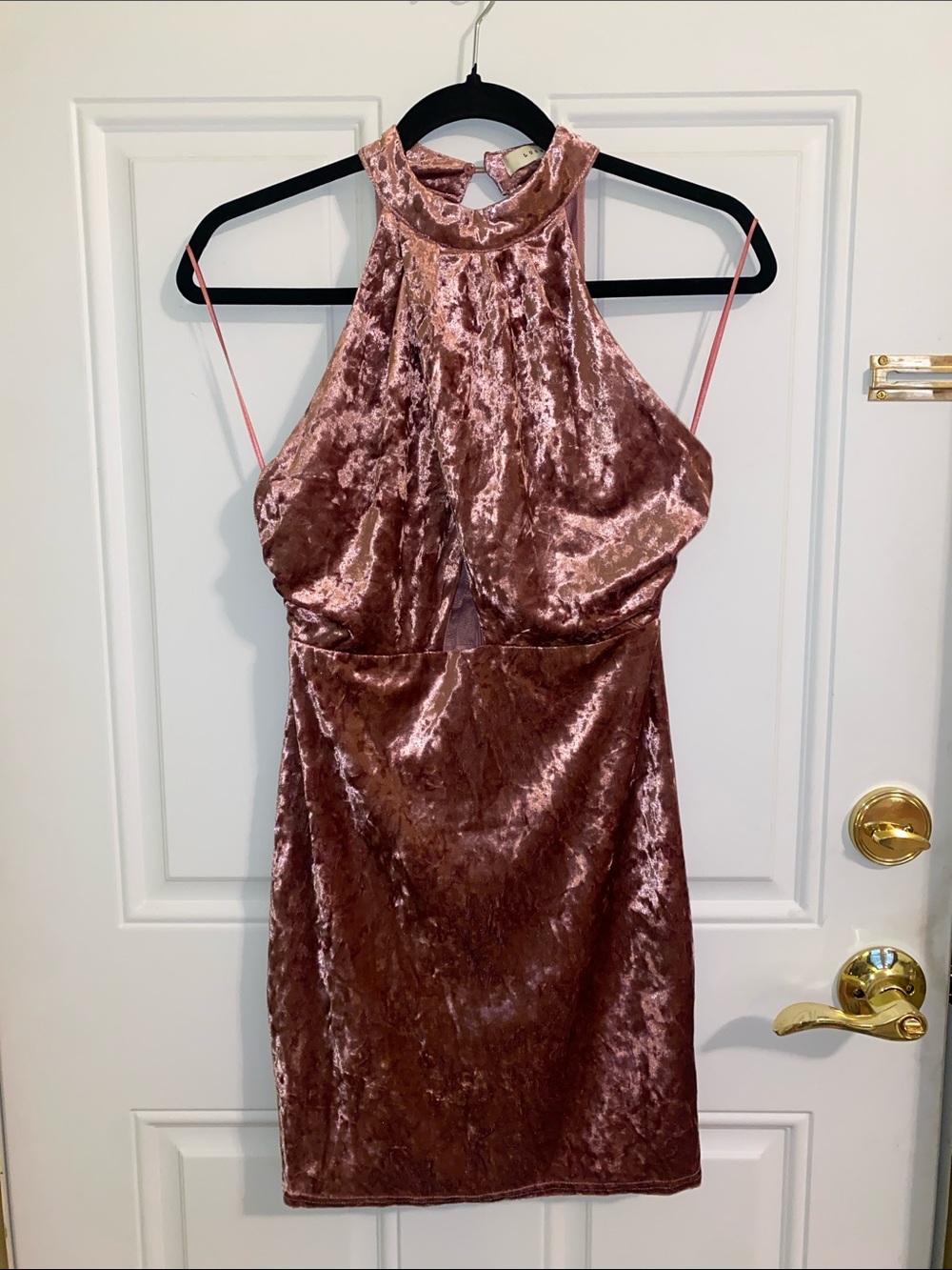 Lush Peak-a-Boo Crushed Velvet Dress in Rose Brown